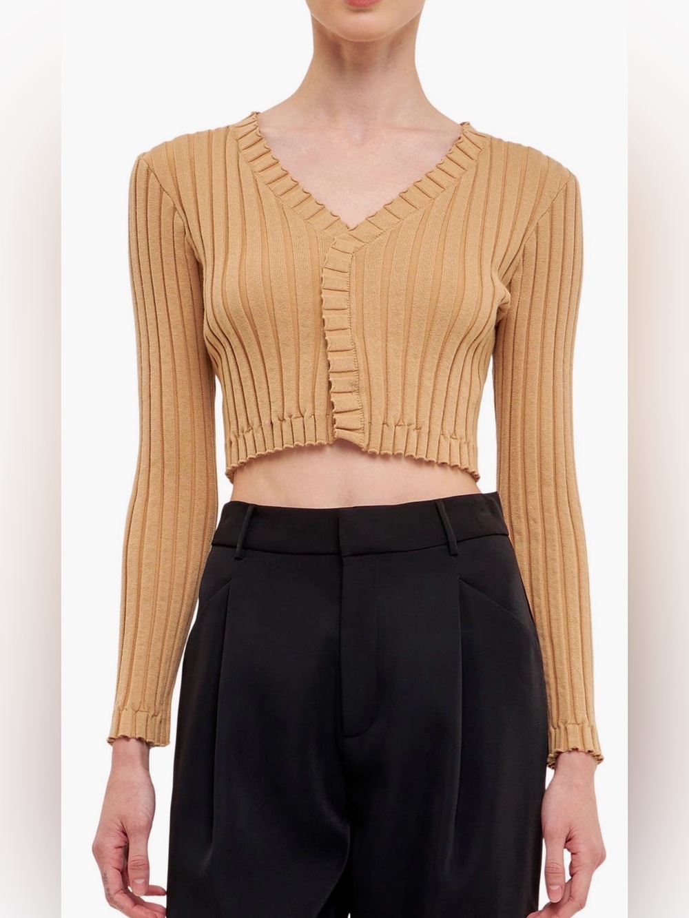 NWT Endless Rose Crop Lettuce Edge Long Sleeve Top Size L